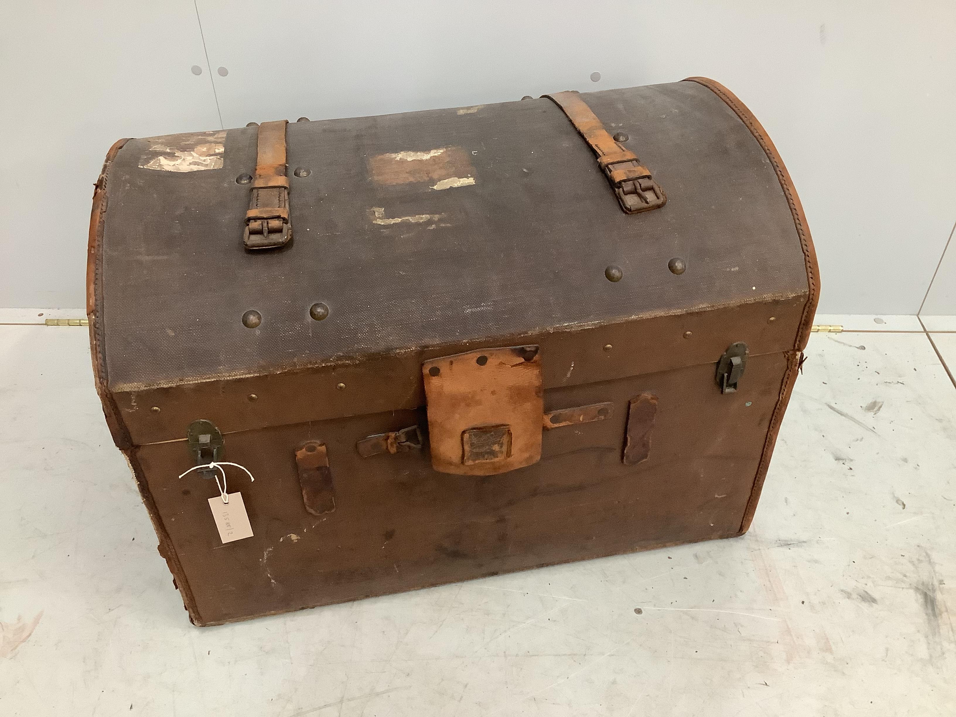A Victorian canvas covered domed trunk, width 75cm, depth 47cm, height 57cm